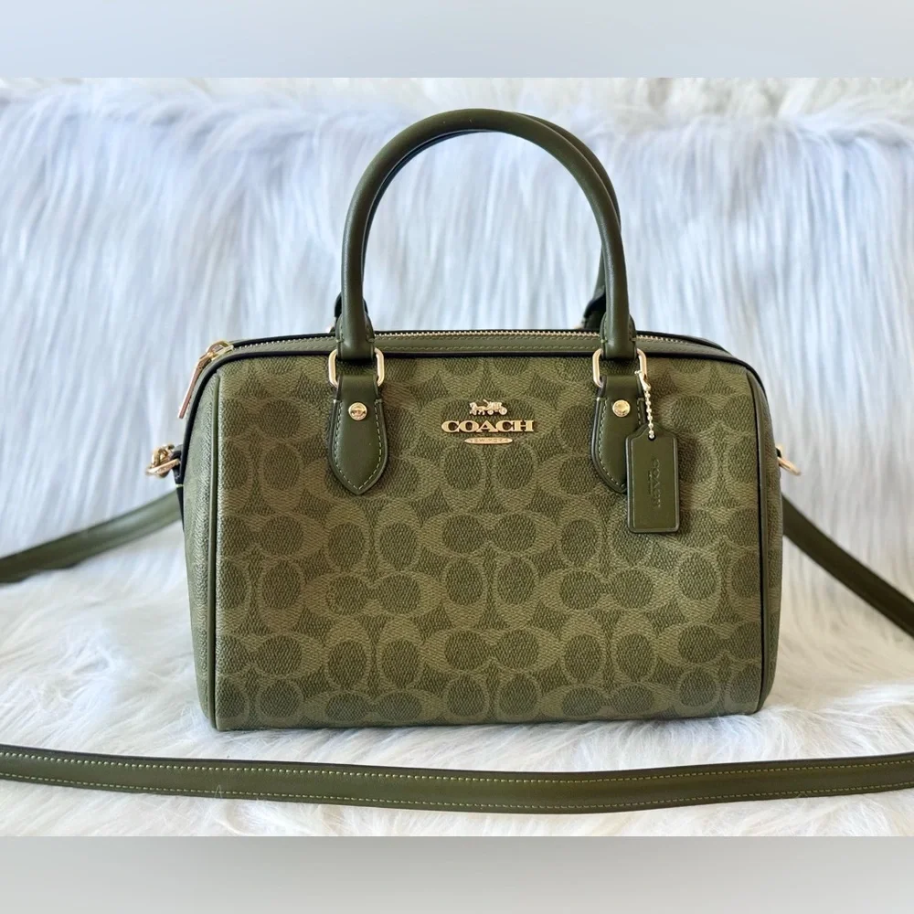 NWT Coach Rowan Satchel Bag In Signature Canvas CV961 Gold/Olive - Picture 2 of 12